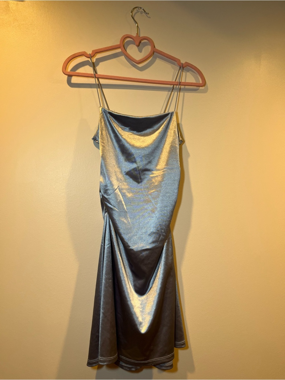 Satin Slip Dress with Cowl Neck in Silver